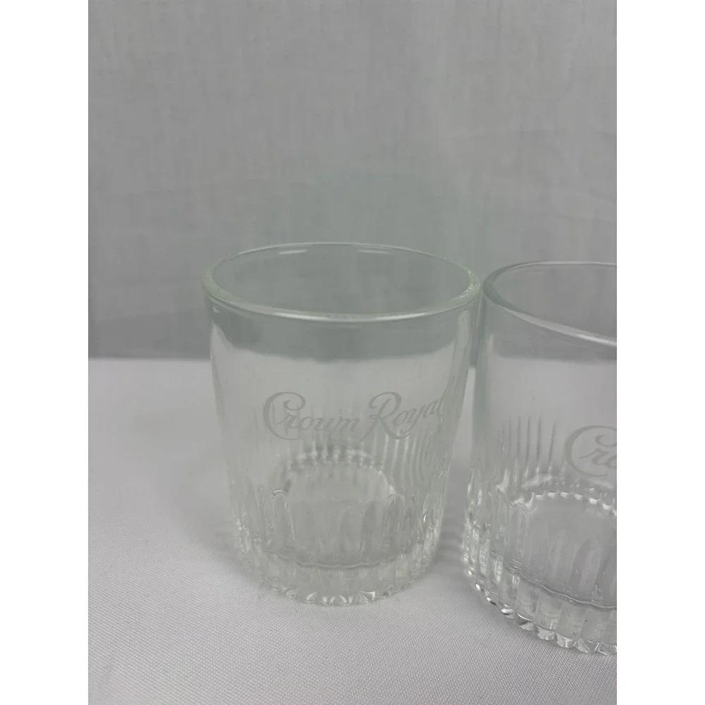 Crown Royal Whiskey Glasses Set of 2 Lowball Rocks Glass Etched Logo Fluted Base